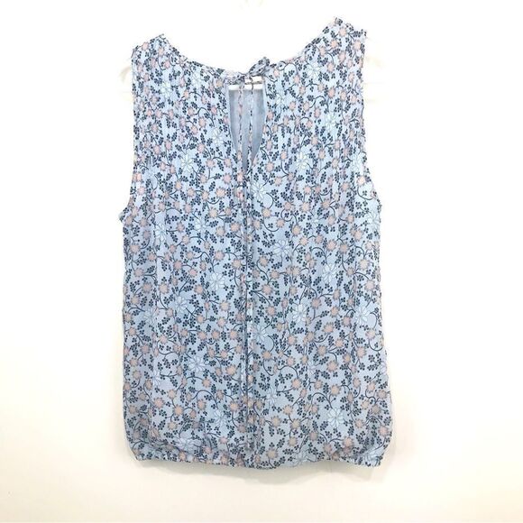 Max Studio Pastel Blue Floral Pleated Sleeveless Blouson Blouse - Picture 2 of 13